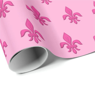 Papel De Presente Flor de Lis em Rosa Fúcsia sobre Rosa Claro