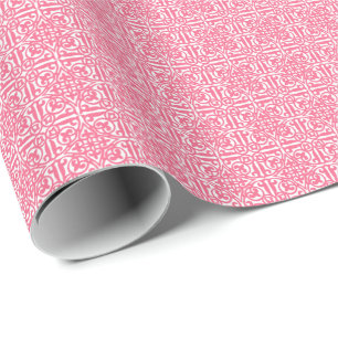 Papel De Presente Flor de lis medieval do damasco, cor-de-rosa coral