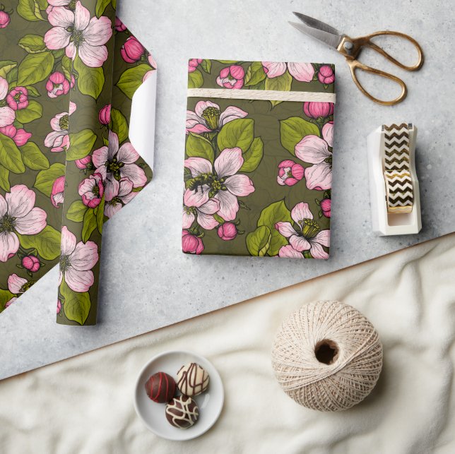 Papel De Presente Flor de maçã em verde-escuro (Artesanato)