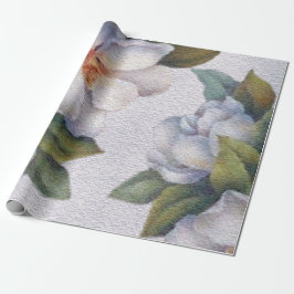 Papel De Presente Flor de Magnólia Branca em Aquarela Elegante