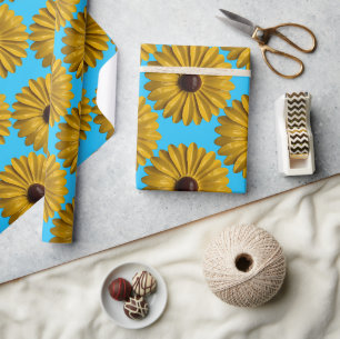 Papel De Presente Flor de Margarida Amarela Jardim de Primavera Verã