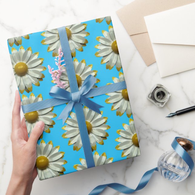 Papel De Presente Flor de Margarida Feliz - Flor de Primavera Verão (Presentear)
