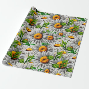 Papel De Presente Flor de Margarida Natural Cottagecore Floral