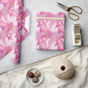 Papel De Presente Flor de Margarida Rosa Floral