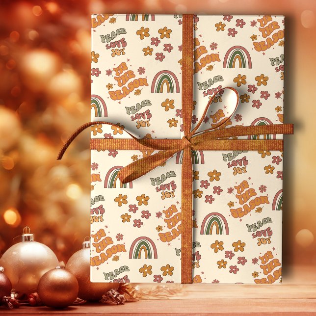 Papel De Presente Flor de Natal Arco-Íris Retrô (Criador carregado)