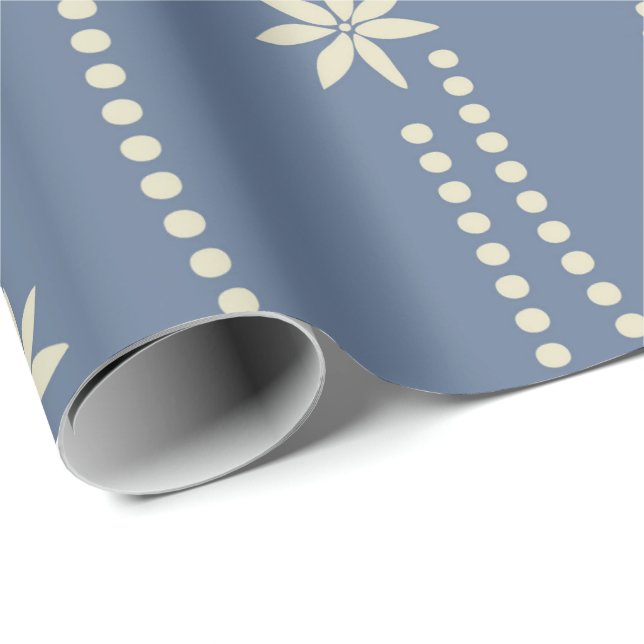 Papel De Presente Flor de Natal Dusty Blue e Ivory (Ponta do rolo)