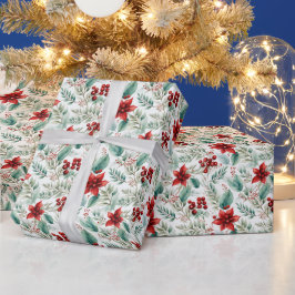 Papel De Presente Flor de Natal Poinsettia Verdejante