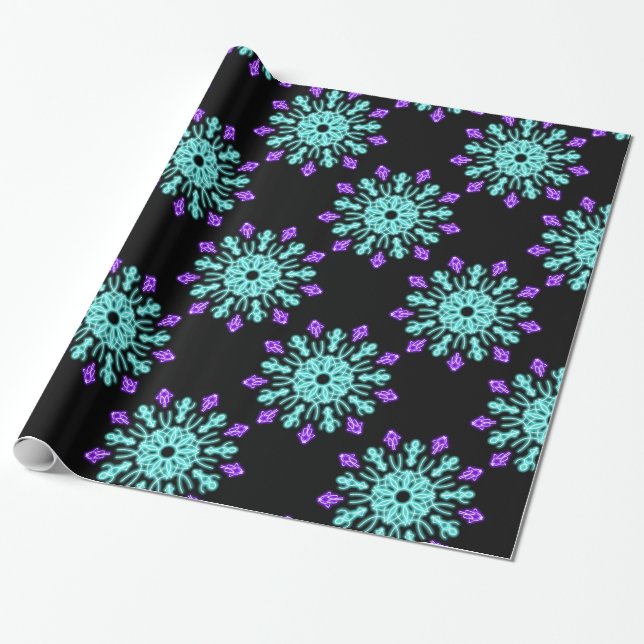Papel De Presente Flor de néon roxa e turquesa (Desenrolado)