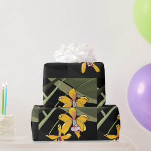 Papel De Presente Flor de Orquídea Amarela Botânica Tropical