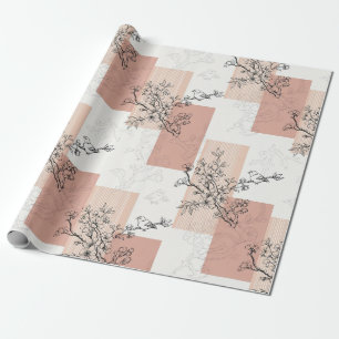 Papel De Presente Flor de Pássaro Vintage em Listra Toile (6)