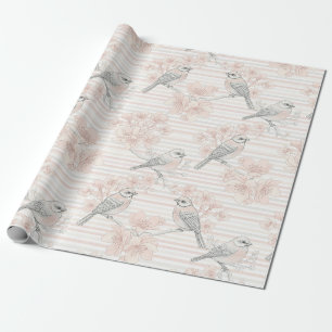 Papel De Presente Flor de Pássaro Vintage Toile Listra (7)