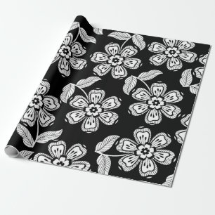 Papel De Presente Flor de rabo preto e branco, padrão preto, abstrat