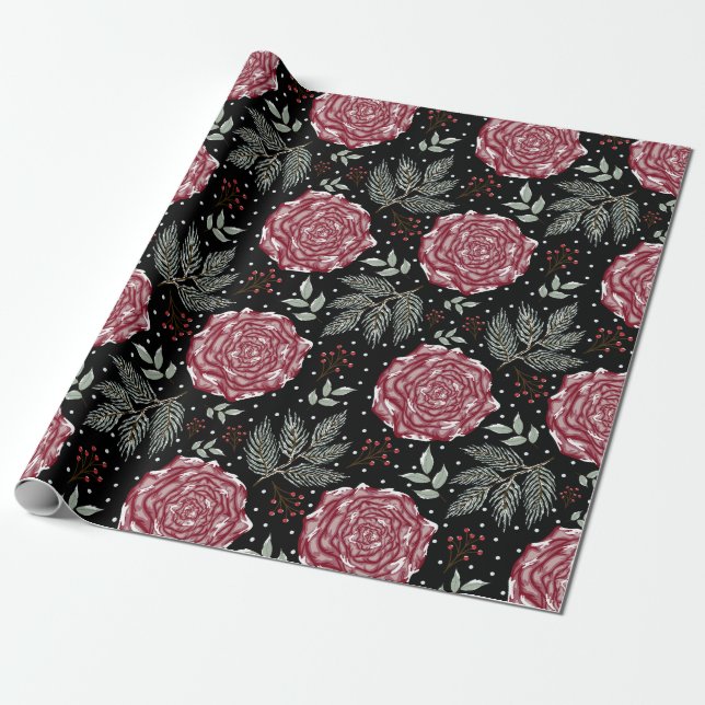 Papel De Presente Flor de Rosa de Inverno (Desenrolado)