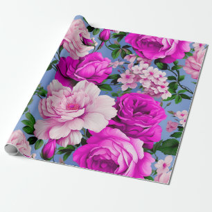 Papel De Presente Flor de Rosa Roxo Grande Retro