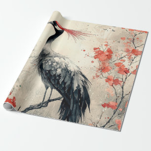 Papel De Presente Flor de Tinta de Grou Carmesim (1)