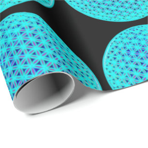 Papel De Presente Flor de vida azul neon elegante