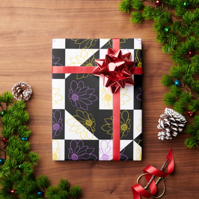 Papel De Presente flor em padrão monocromático de controlo estético (Presente de Natal)