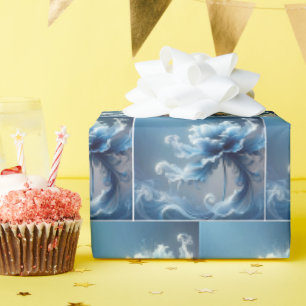 Papel De Presente Flor Fantasia Azul Fina