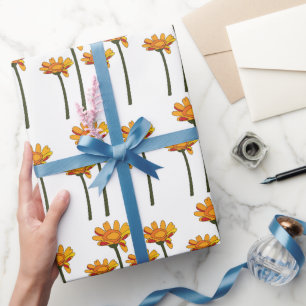 Papel De Presente Flor Floral Laranja Vermelho Caprichoso