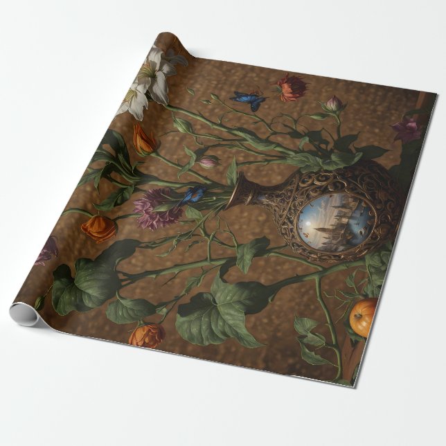 Papel De Presente Flor Floral Vitoriana de Londres (Desenrolado)