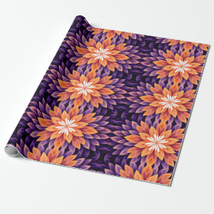 Papel De Presente Flor Laranja Roxo e Branco