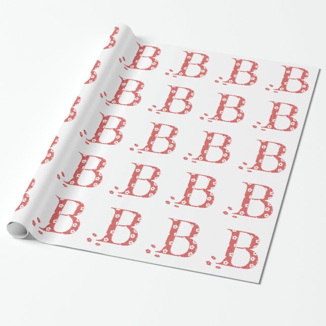 Papel De Presente Flor - Letra B (vermelho e pontos) (Desenrolado)