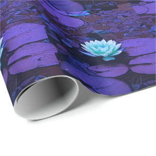 Papel De Presente Flor Lótus Púrpura Azul Turquesa Floral