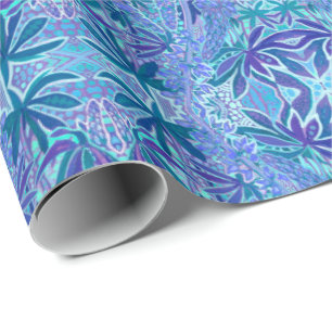 Papel De Presente Flor Lupine Bohemian Boho Arabesque Padrão Azul