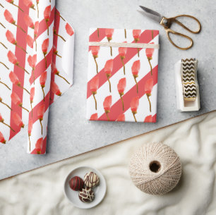 Papel De Presente Flor Pintado Com Aquarela, Pasta Vermelha