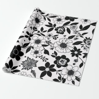 Papel De Presente Flor Preta e Branca
