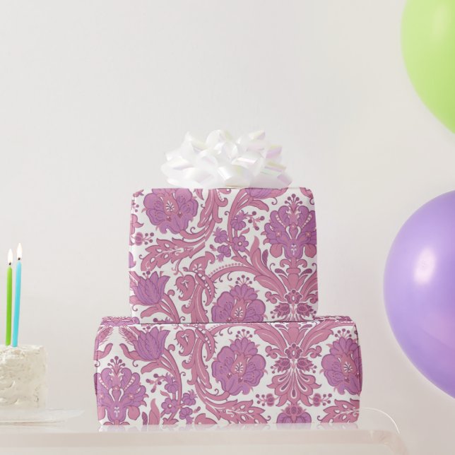 Papel De Presente Flor Púrpura Rosa Púrpura, Padrão Floral Elegante  (Presentes para festas)