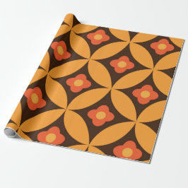 Papel De Presente Flor retrô em folha de círculo laranja de meados d
