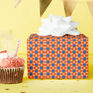 Papel De Presente Flor Retro-Estrelado Laranja Azul