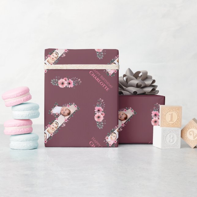 Papel De Presente Flor rosa Coluna de Fotos de primeiro aniversario  (Chá de bebê)