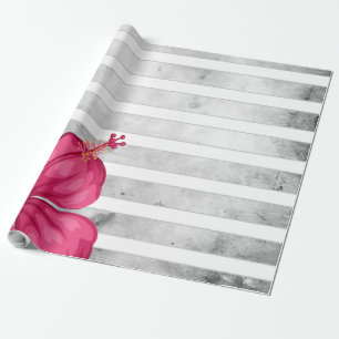 Papel De Presente Flor rosa com aquarela em uma faixa branca e preta