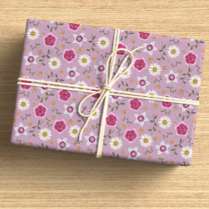 Papel De Presente Flor Selvagem Moderna, Rosa Botânica, Desenhada à