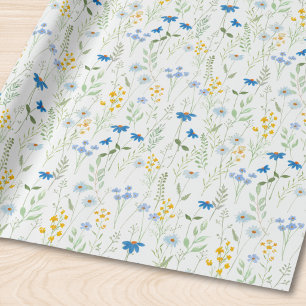 Papel De Presente Flor Silvestre Aquarela Azul