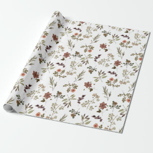 Papel De Presente Flor Silvestre Burgundy Verde