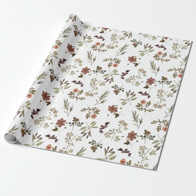 Papel De Presente Flor Silvestre Burgundy Verde (Desenrolado)