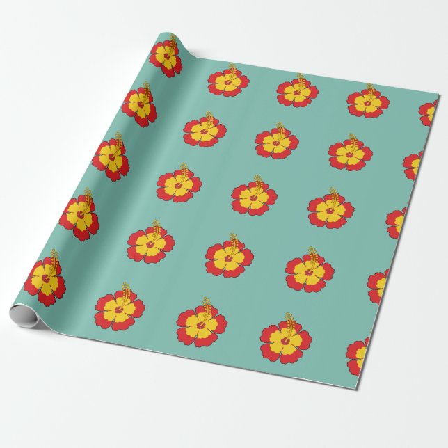 Papel De Presente Flor Tropical de Red Hibiscus (Desenrolado)