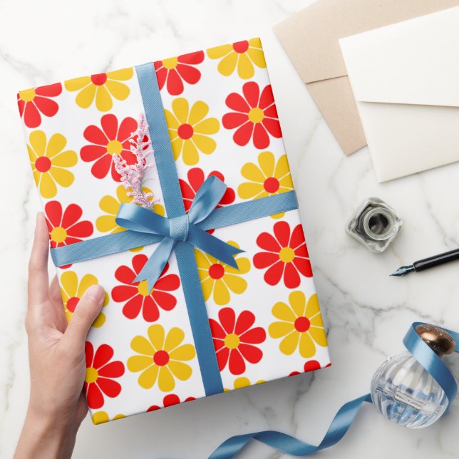 Papel De Presente Flor Vermelho e Amarelo (Presentear)