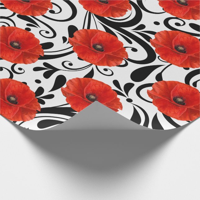 Papel De Presente Flor Vermelho Picado Flor Preto Glam Stripes Chic (Ponta)
