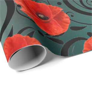 Papel De Presente Flor Vermelho Picado Vidro Negro Gama Gama Grelha