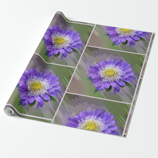 Papel De Presente flor violeta azul (Desenrolado)
