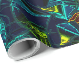 Papel De Presente Flor virtual em azul gradiente, estilhaçada