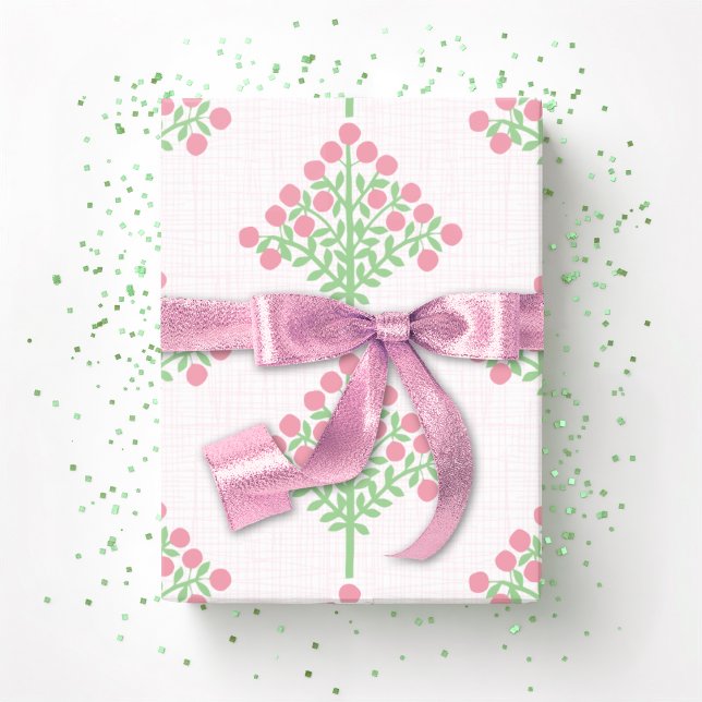 Papel De Presente Floração em Espaldeira em Rosa e Verde (Criador carregado)