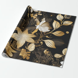 Papel De Presente Florais da meia-noite: Preto e Dourado Glamor