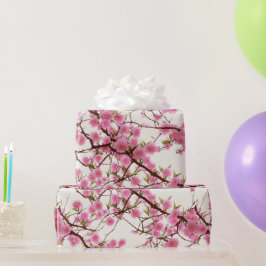 Papel De Presente Florais de Flor de Cereja Rosa Elegante
