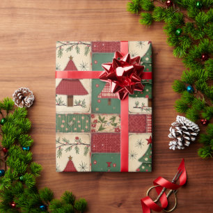 Papel De Presente Florais de Natal Vermelhos e Verdes Modernos e Cap