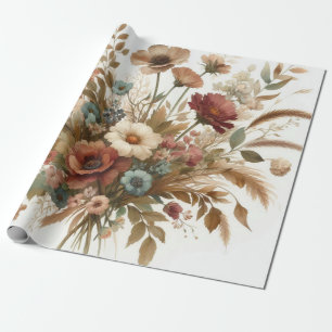 Papel De Presente Florais De Outono Elegante De Aquarelas Botânicas